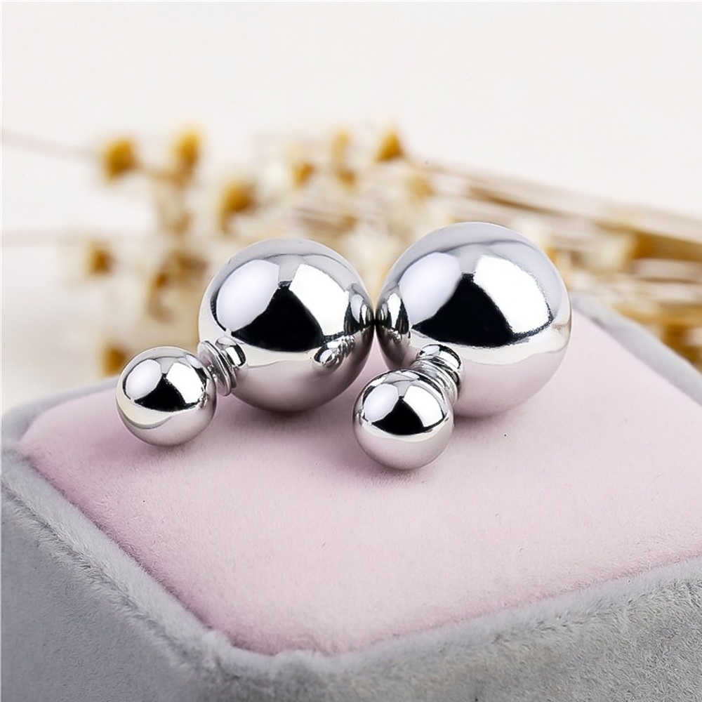 Metallic Silver Double Stud Earrings - Picture 2 of 7